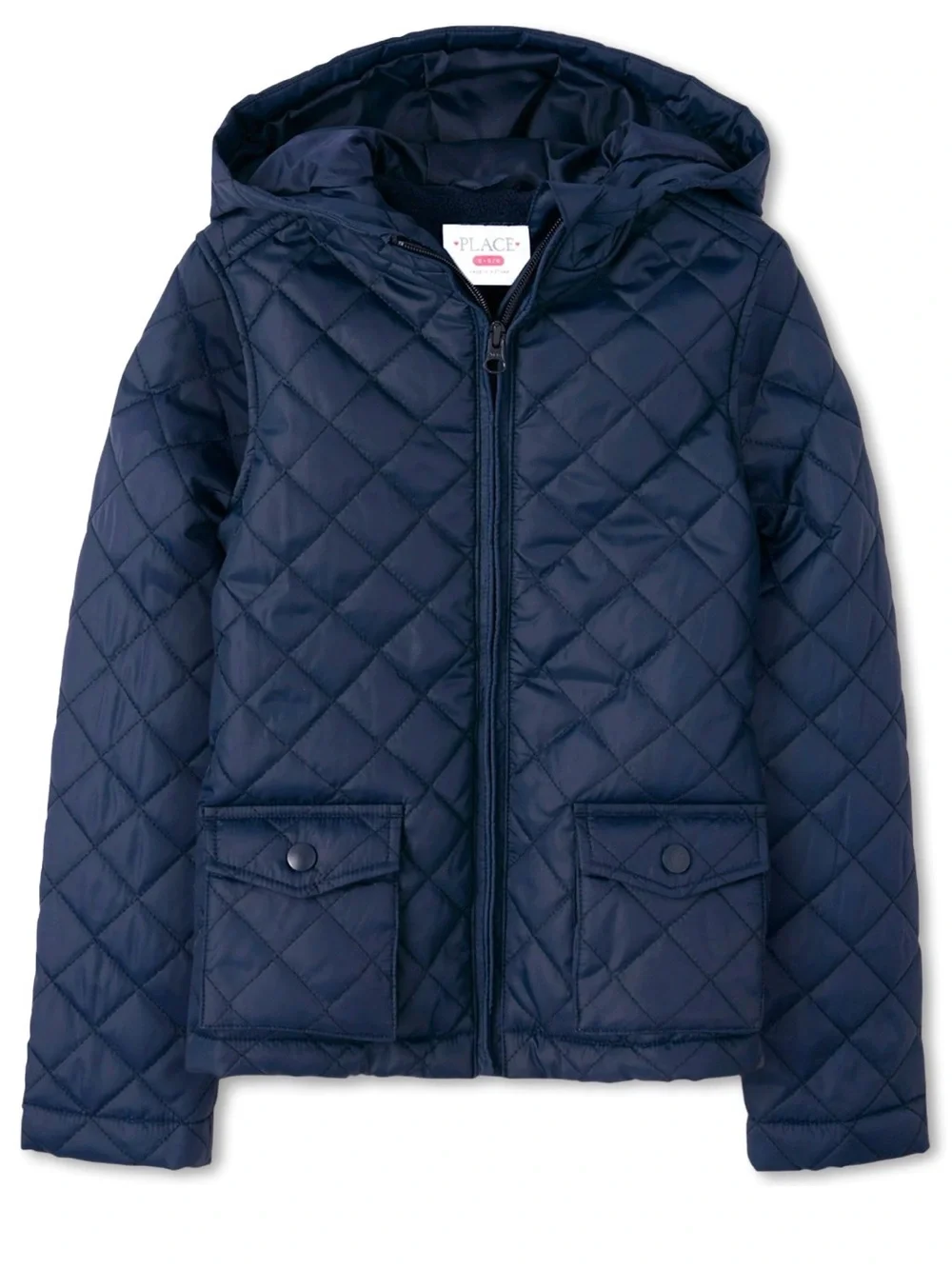 Place Girls' Quilted Hooded Puffer Jacket - Navy